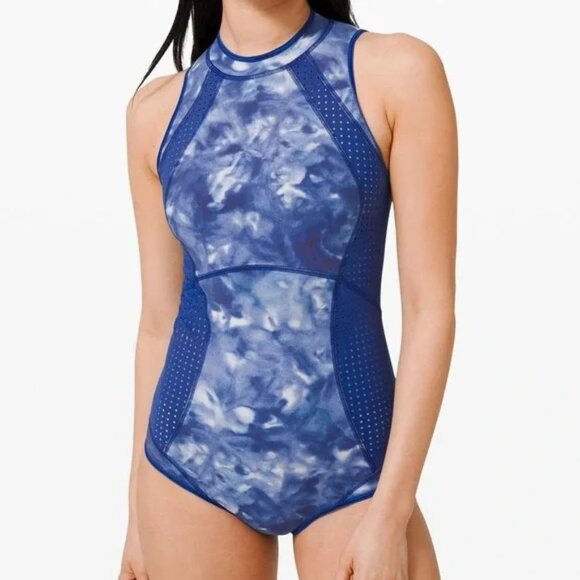 LULULEMON Swell Seeker Paddle Swim Suit One Piece Ocean Blue size 10 - Picture 1 of 10